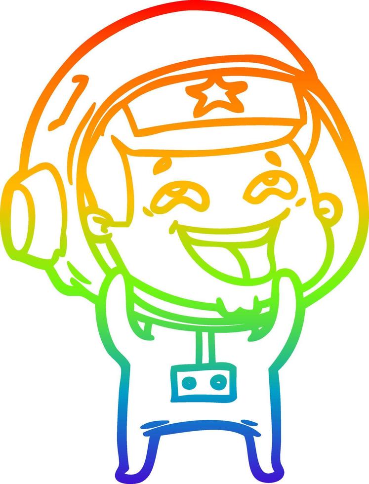 Regenbogengradientenlinie Zeichnung Cartoon lachender Astronaut vektor