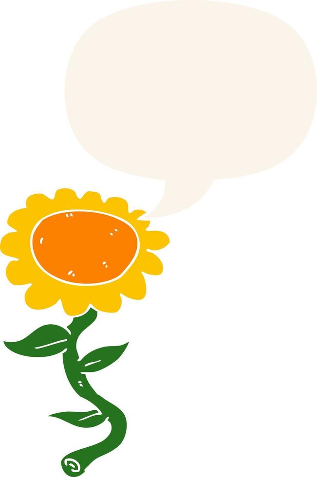 Cartoon-Sonnenblume und Sprechblase im Retro-Stil vektor