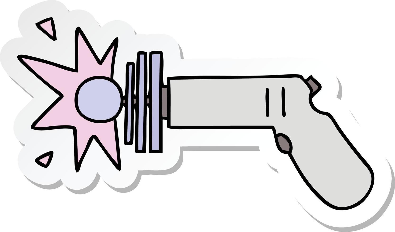 klistermärke av en knäppa hand dragen tecknad serie stråle pistol vektor