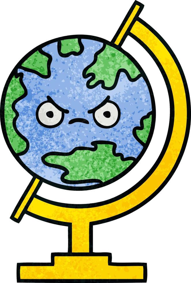 Retro-Grunge-Textur-Cartoon-Globus der Welt vektor
