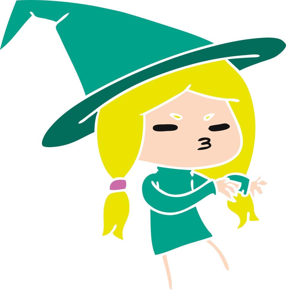 Cartoon eines niedlichen Hexen-Kawaii-Mädchens vektor