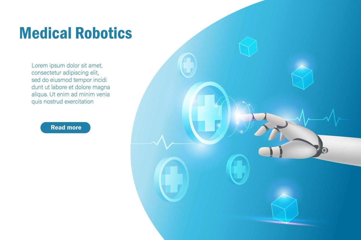 medicinsk robotik teknologi. robot hand rörande medicinsk nätverk ansluter ikon. artificiell intelligens robot hjälpa läkare på kirurgi och drift i sjukhus. vektor