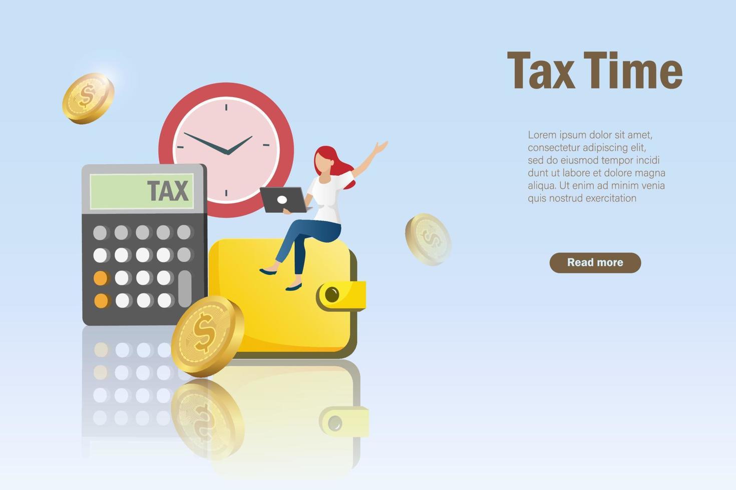Steuerzeit, Online-Steuerzahlung. frau, die steuerformular ausfüllt und die steuerliche einkommensteuerzahlung berechnet. Rechnungswesen und Finanzmanagement. vektor