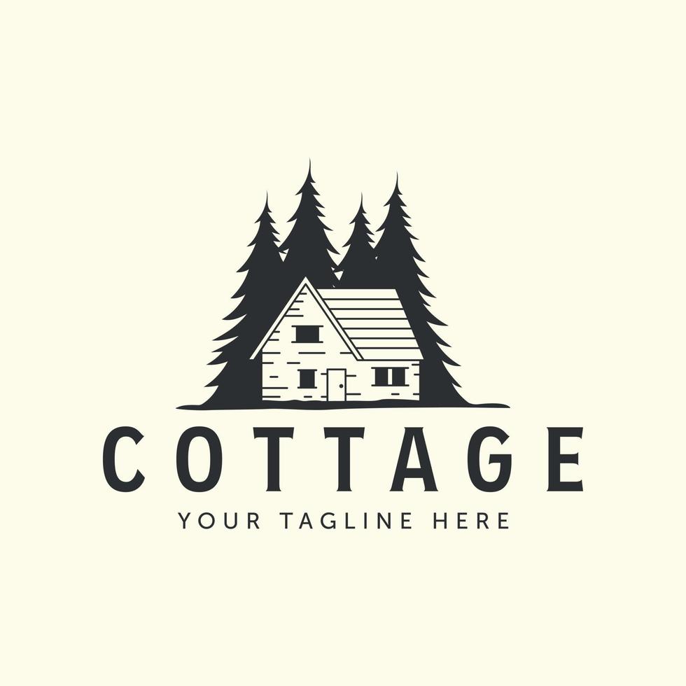 Vintage Cottage Haus und Baum Stil Logo Vektor Illustration Icon Template Design. Scheune, Kabine, Unterkunft Logo-Design