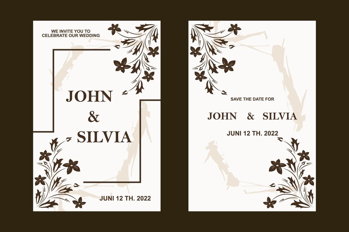 bröllop inbjudan kort med blommig vektor