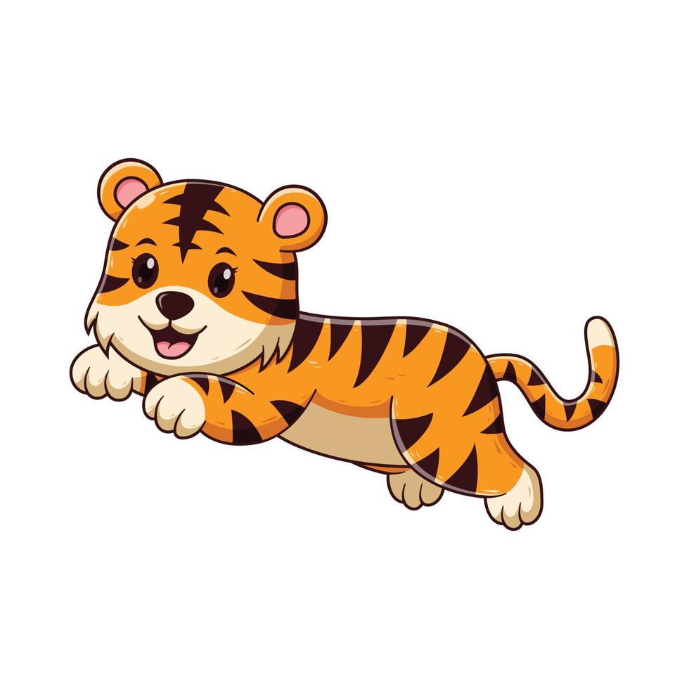 niedlicher tiger, der karikatur springt. Tier-Icon-Konzept. flacher Cartoon-Stil. geeignet für web-landingpage, banner, flyer, aufkleber, karte vektor