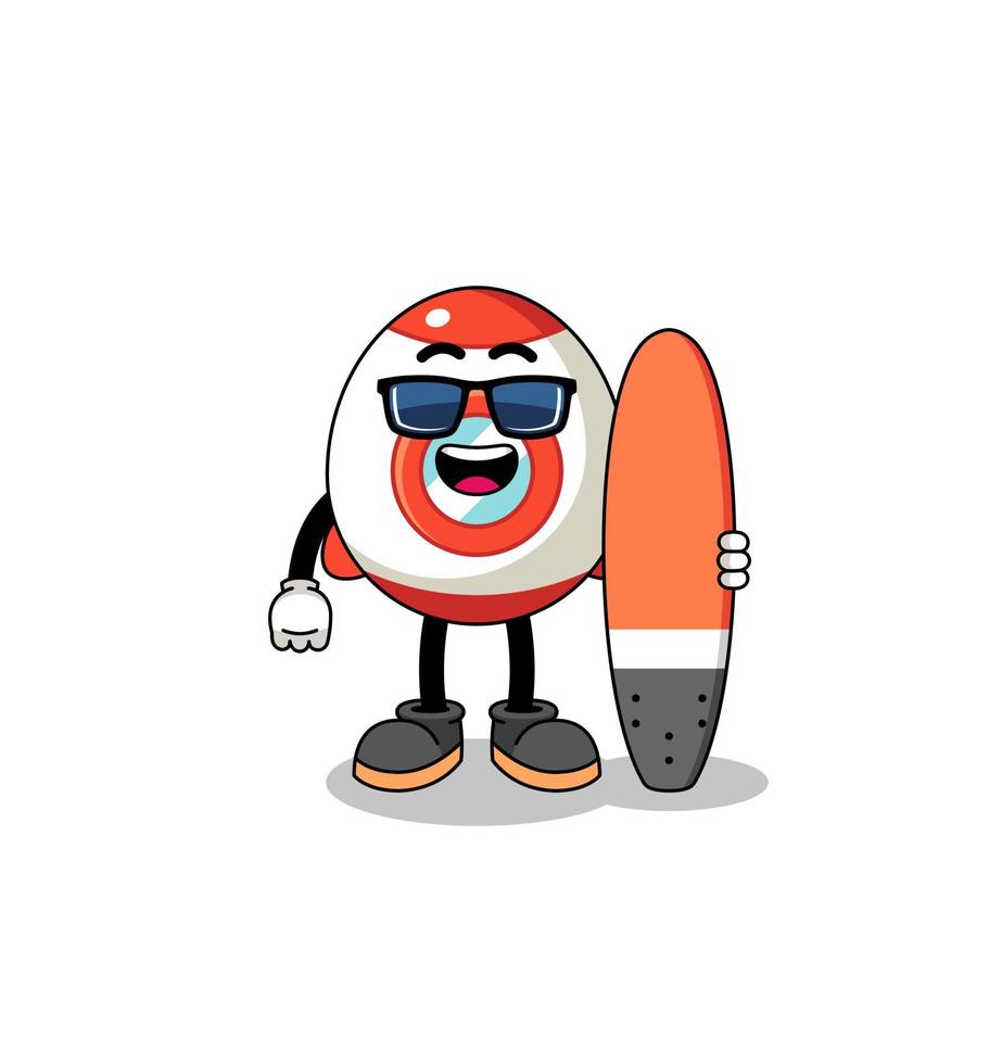 Maskottchen-Karikatur der Rakete als Surfer vektor