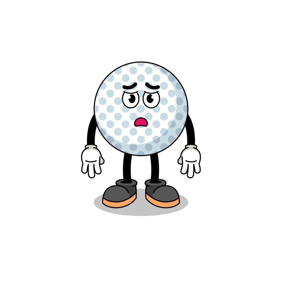 golf boll tecknad serie illustration med ledsen ansikte vektor