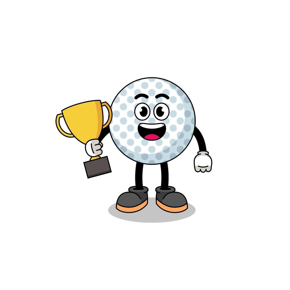 karikaturmaskottchen des golfballs, der eine trophäe hält vektor