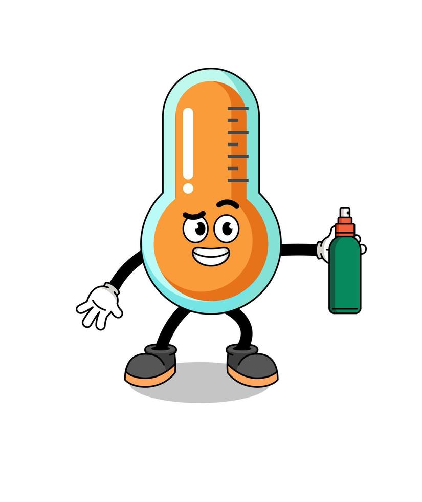 thermometer-illustrationskarikatur, die mückenschutzmittel hält vektor