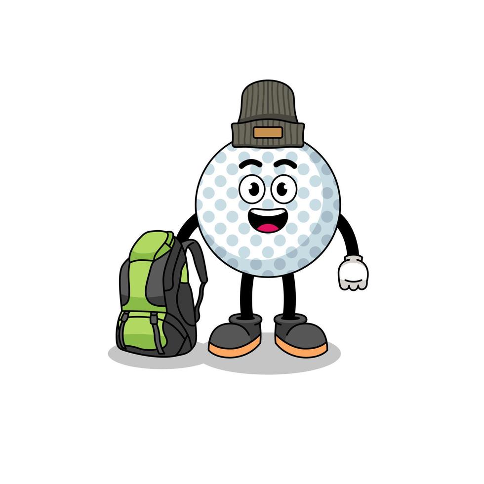 Illustration des Golfballmaskottchens als Wanderer vektor