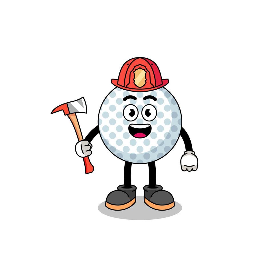 tecknad serie maskot av golf boll brandman vektor
