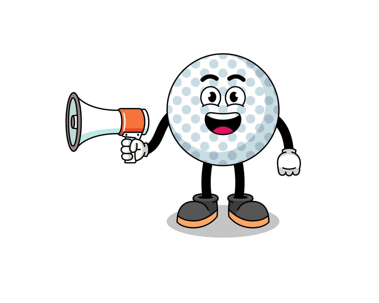 golf boll tecknad serie illustration innehav megafon vektor