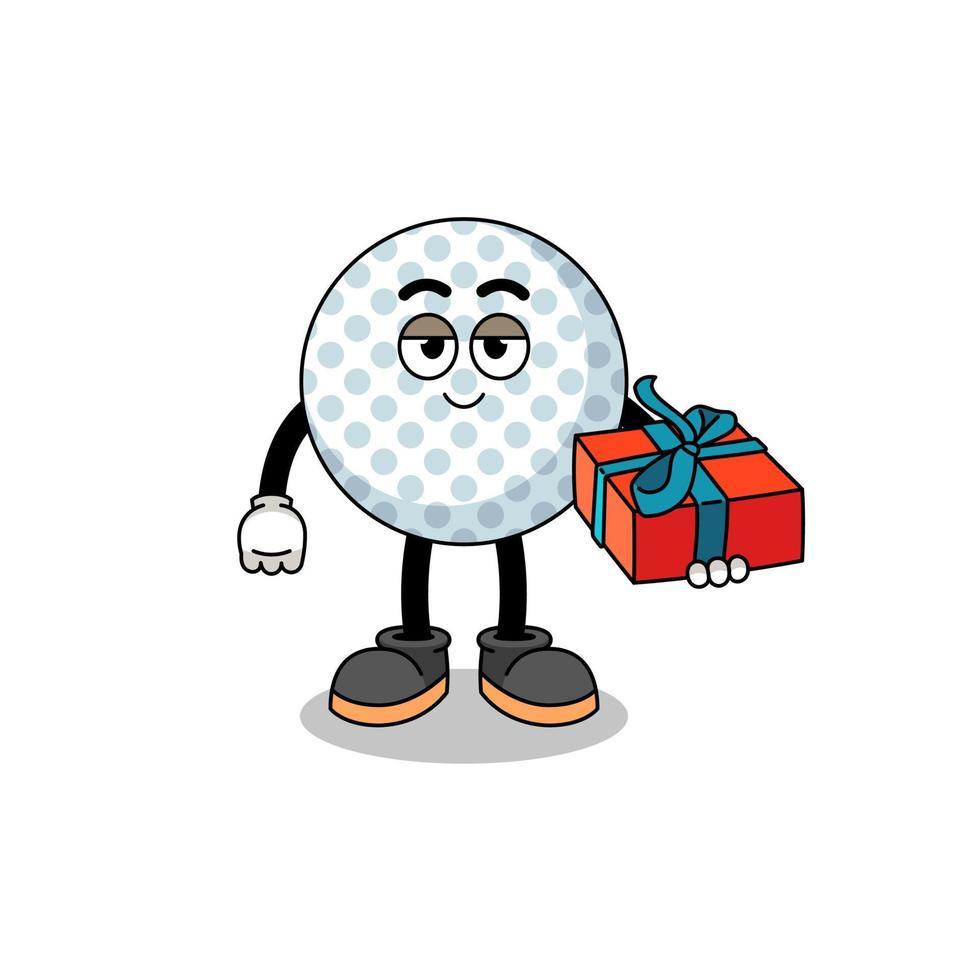 golf boll maskot illustration ger en gåva vektor