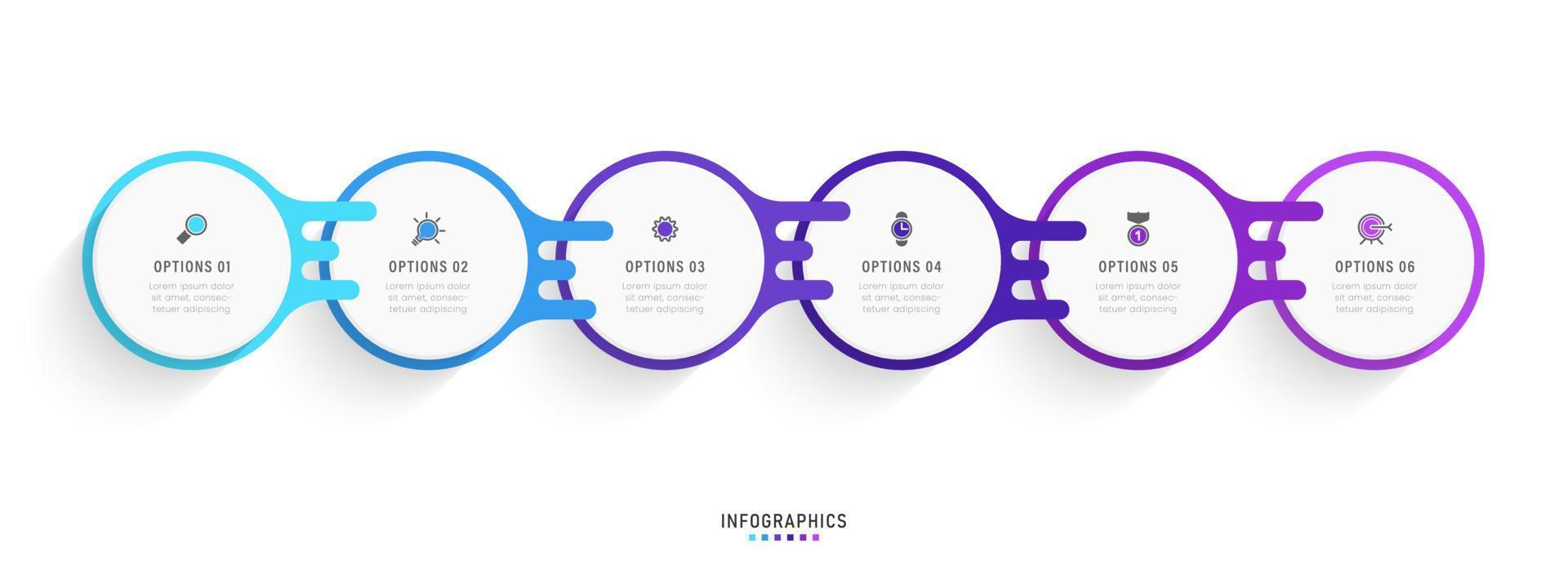 vektor infographic etikett designmall med ikoner och 6 alternativ eller steg. kan användas för processdiagram, presentationer, arbetsflödeslayout, banner, flödesschema, infograf.