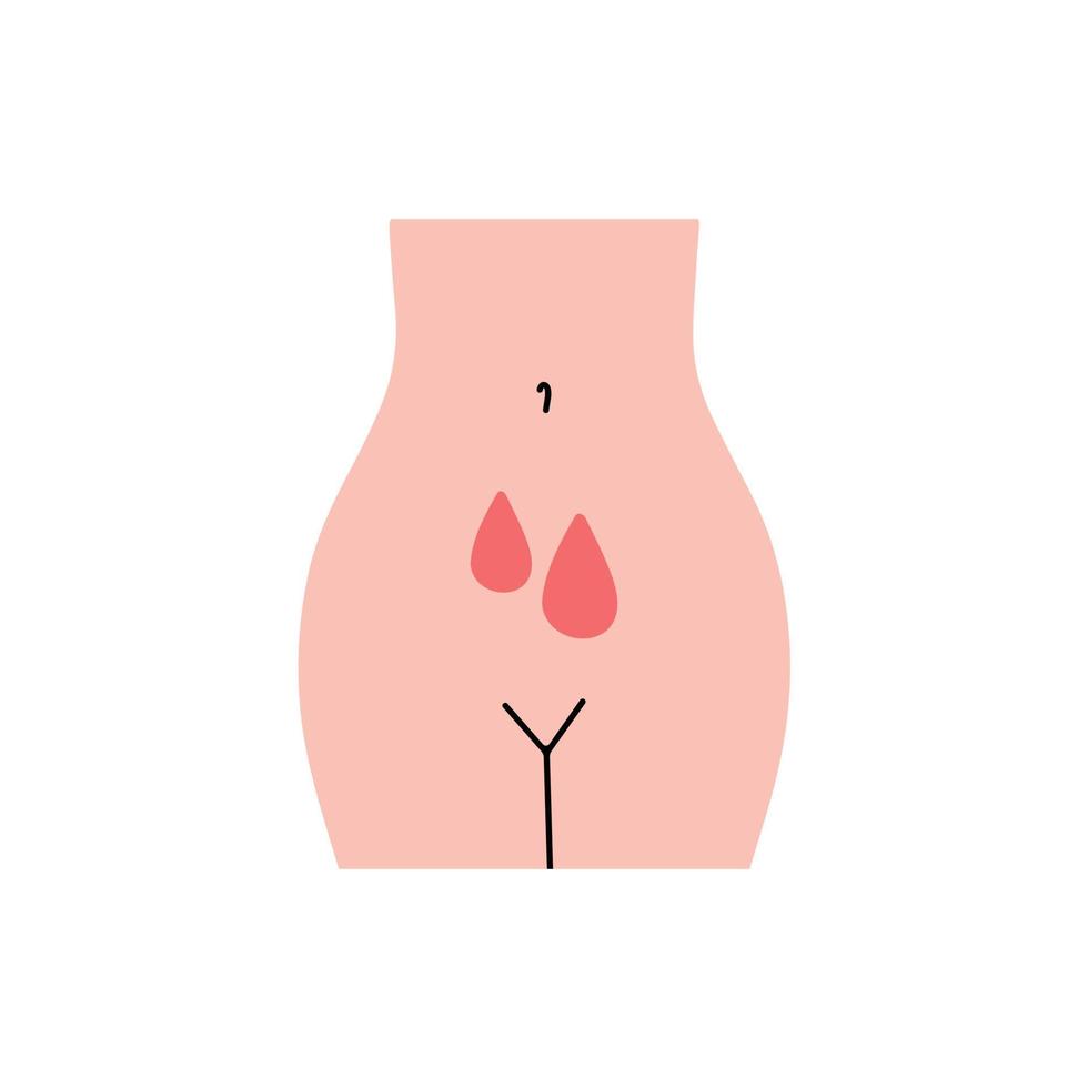 menstruations- period ikon kvinna kropp med menstruations- blod. vektor