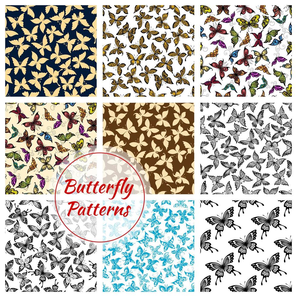 fjärilar och fjäril sömlös mönster uppsättning vektor