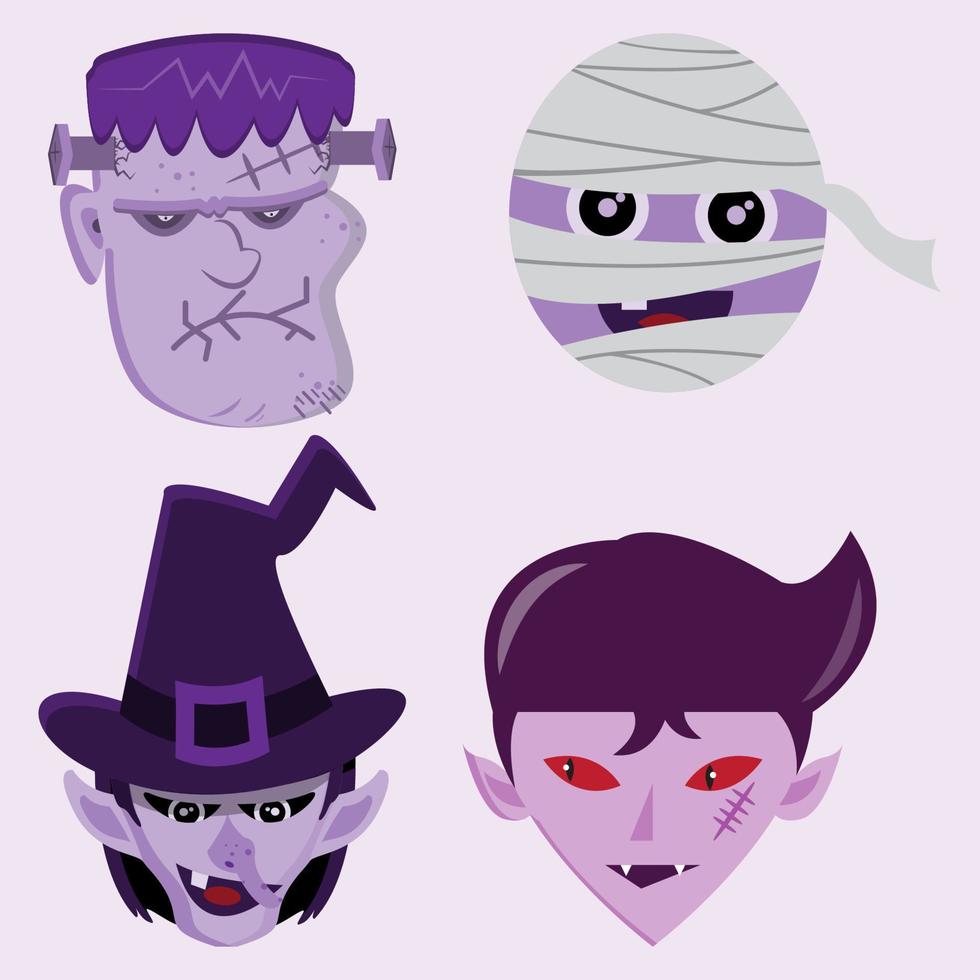 Halloween-Feier mit verschiedenen Charakteren, Vollmond, Teufelshaus, Fledermäusen und Nacht vektor