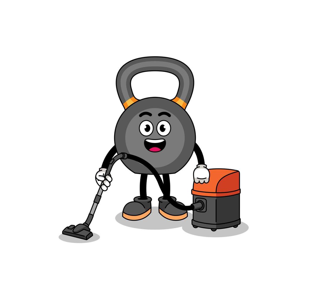 charaktermaskottchen der Kettlebell mit Staubsauger vektor