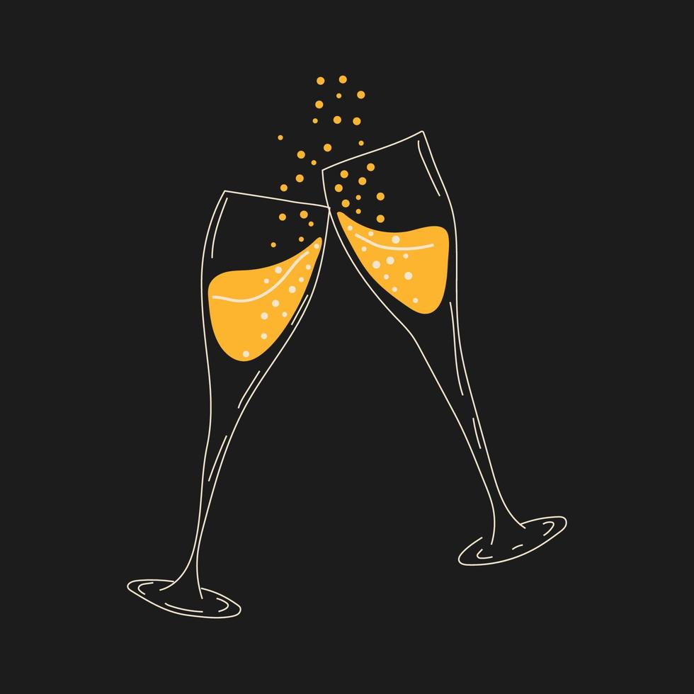 två glasögon av champagne. vektor i tecknad serie stil. Allt element är isolerat