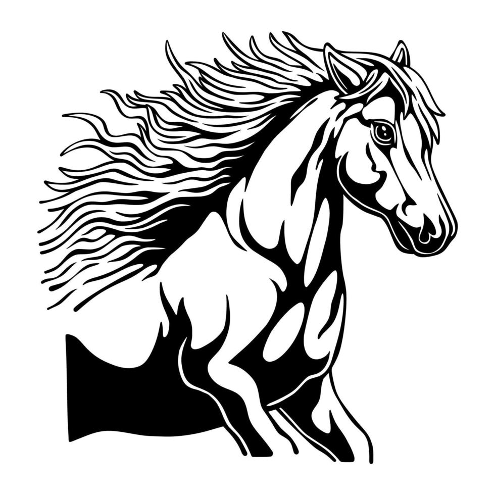 Vektor-Illustration Halbkörper-Pferd mit schnell laufender Position Schwarz-Weiß-Design vektor
