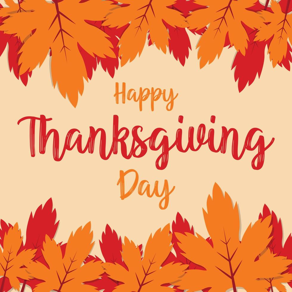 Happy Thanksgiving Day Text minimaler Hintergrund mit trockener Herbstlaub-Vektorillustration. vektor