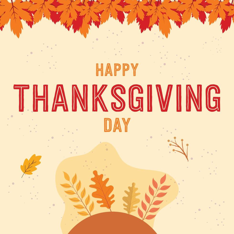 Happy Thanksgiving Day Text minimaler Hintergrund mit trockener Herbstlaub-Vektorillustration. vektor