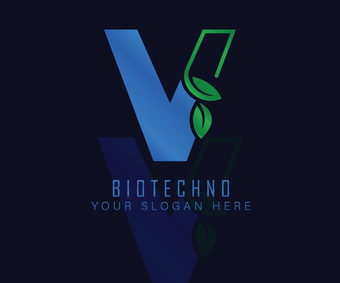 biotech-logo mit kräuterblattbuchstabe v. kräuterlogo-vecktor-vorlage. Medizinisches Kräuterlogo. vektor