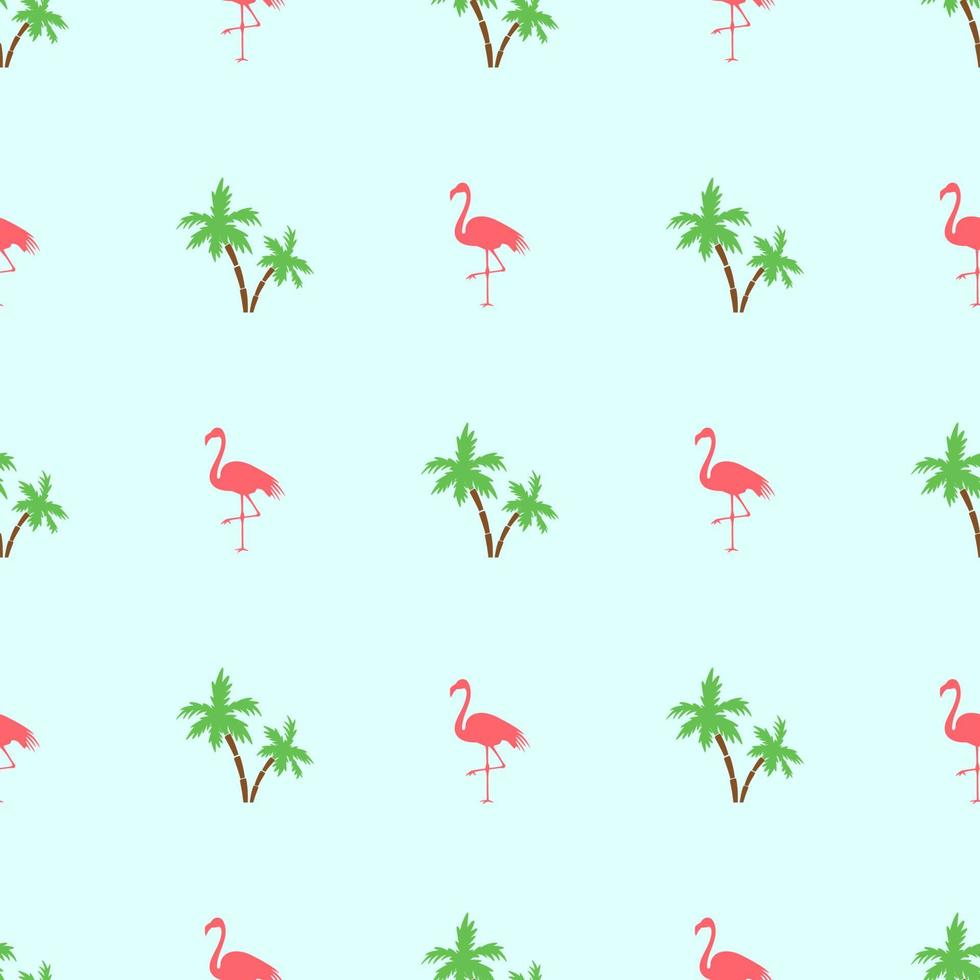 sömlös mönster med flamingos fågel och handflatan träd på grön bakgrund vektor