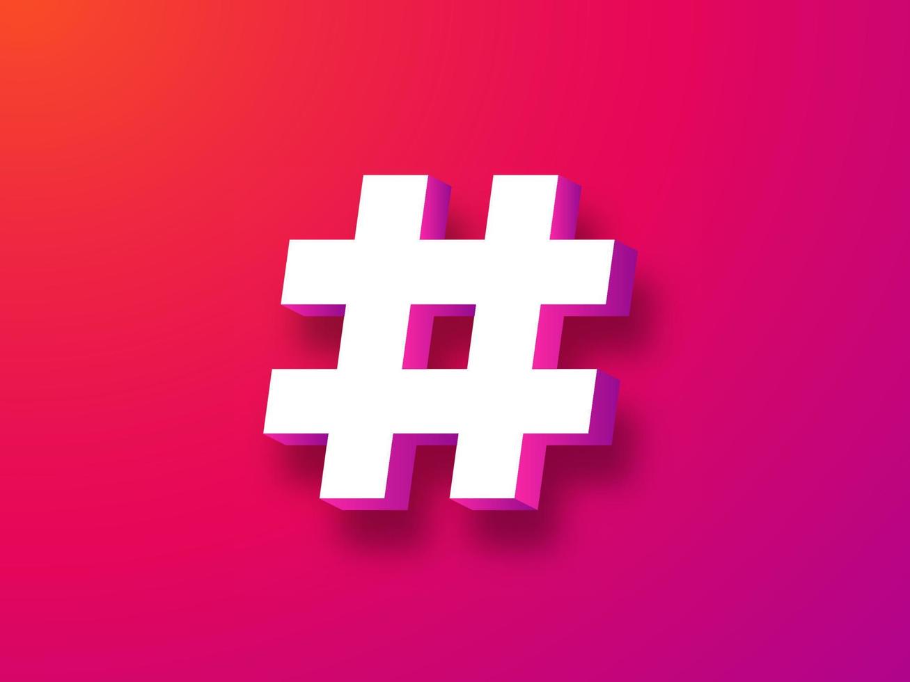 hashtag symbol 3d. trender vit märka blog på röd bakgrund och social nät chatt meddelande från uppkopplad gemenskap marknadsföring kommunikation dialog och reklam nyckel vektor befordran .