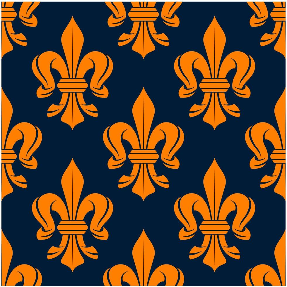 nahtloses viktorianisches orange Fleur-de-lis-Muster vektor