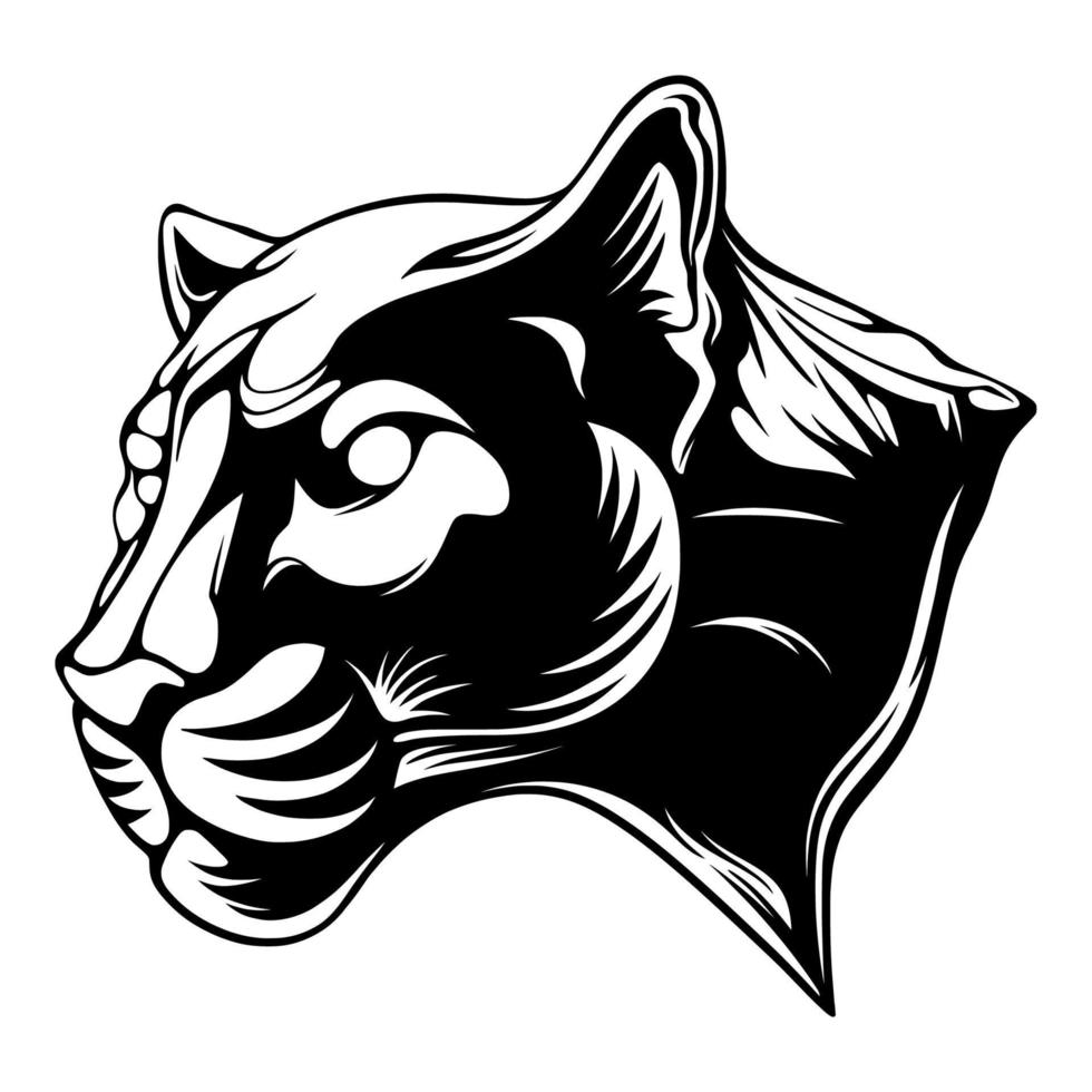 Vektorgrafik Seitenansicht des Pantherkopfes mit gruseliger und böser Pose Schwarz-Weiß-Design vektor