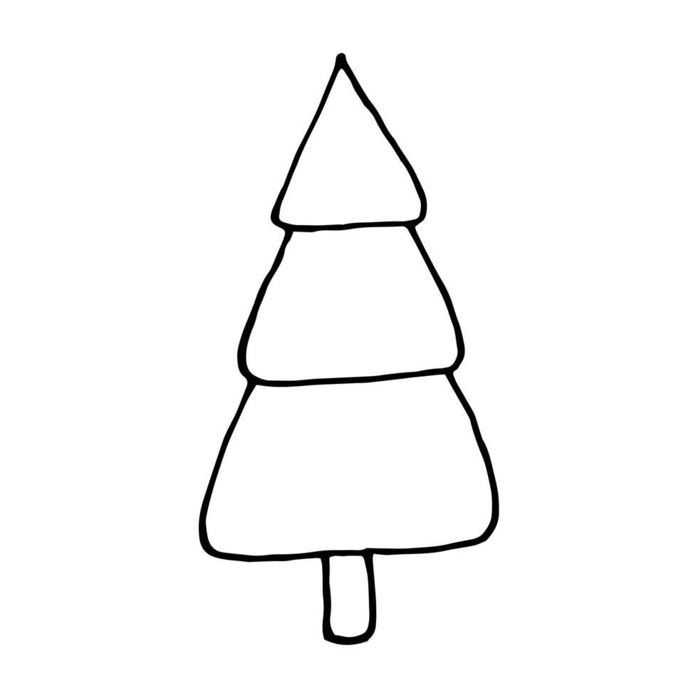 Kiefer. handgezeichnetes weihnachtsbaumlogo für neujahrsfeier, gekritzelillustration eines baums oder isoliert auf weiß vektor