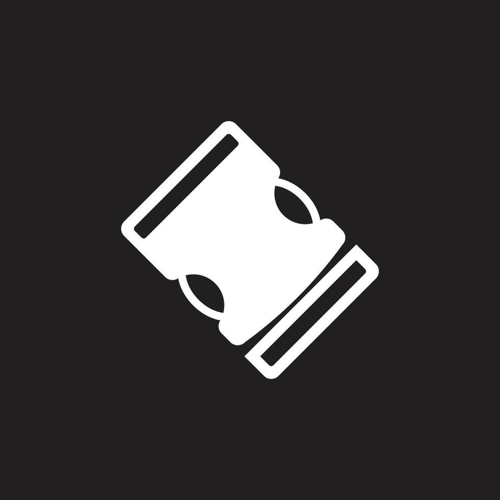 eps10 weißer Vektor Rucksackschnalle abstraktes festes Symbol isoliert auf schwarzem Hintergrund. Metall-Gürtelschnallen-Symbol in einem einfachen, flachen, trendigen, modernen Stil für Ihr Website-Design, Logo und mobile App