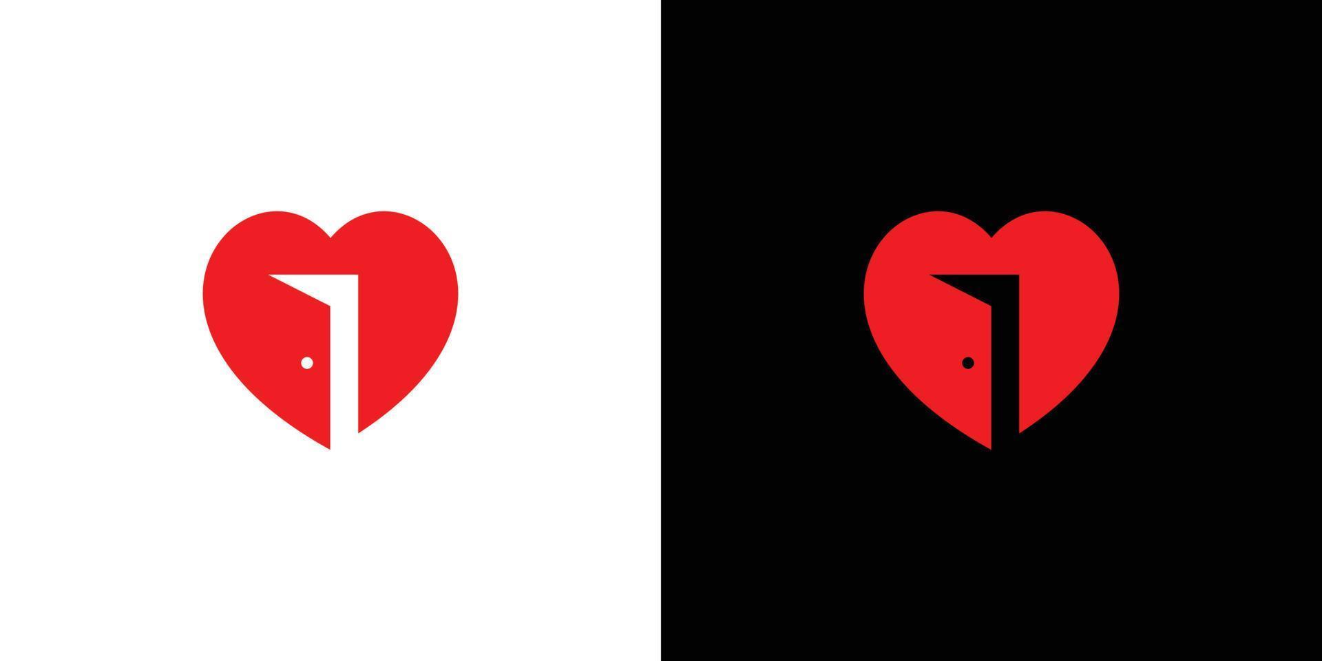 Einzigartiges und süßes Herz-Tür-Logo-Design vektor