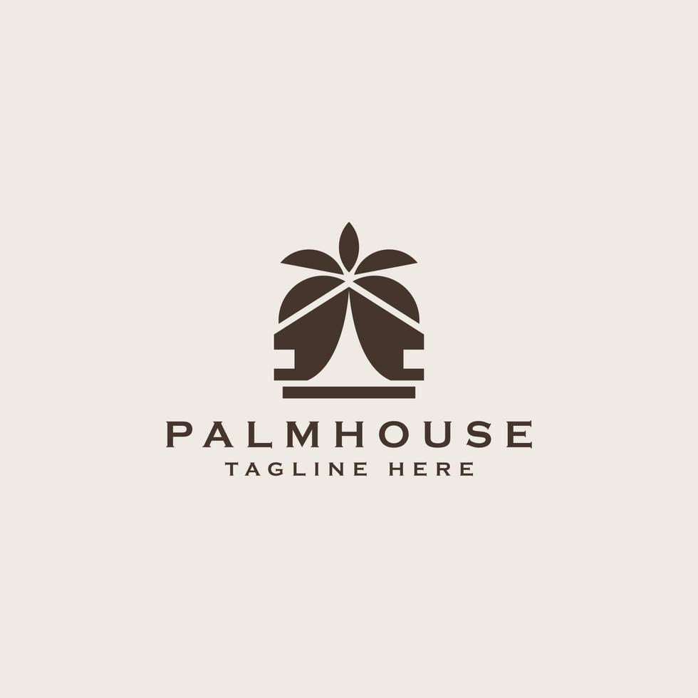 Palmenhaus-Logo-Vorlage. kann für tropische strandhaushotel- oder -resortlogodesign-vektorillustration verwendet werden vektor