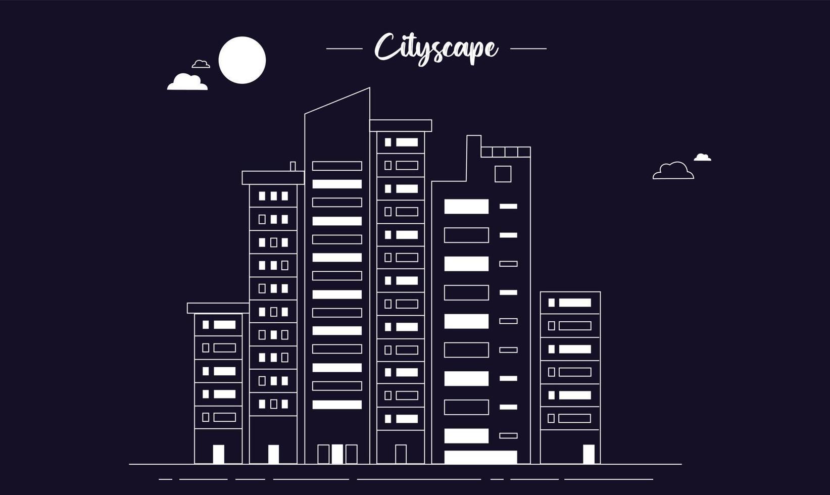 Skyline-Vektorillustration der Stadt. städtische Landschaft. gebäude- und stadtbildillustration, stadtszene nachts. Geschäftsillustration. vektor