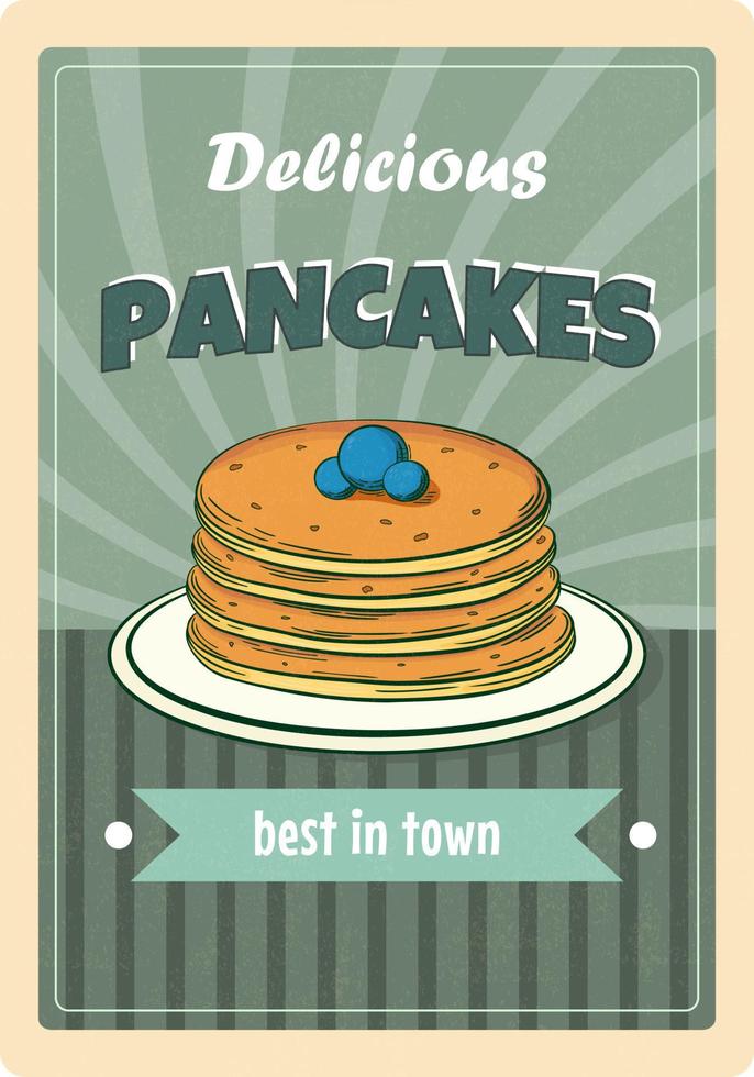 utsökt pannkakor med bär årgång annons affisch mall för skriva ut vektor