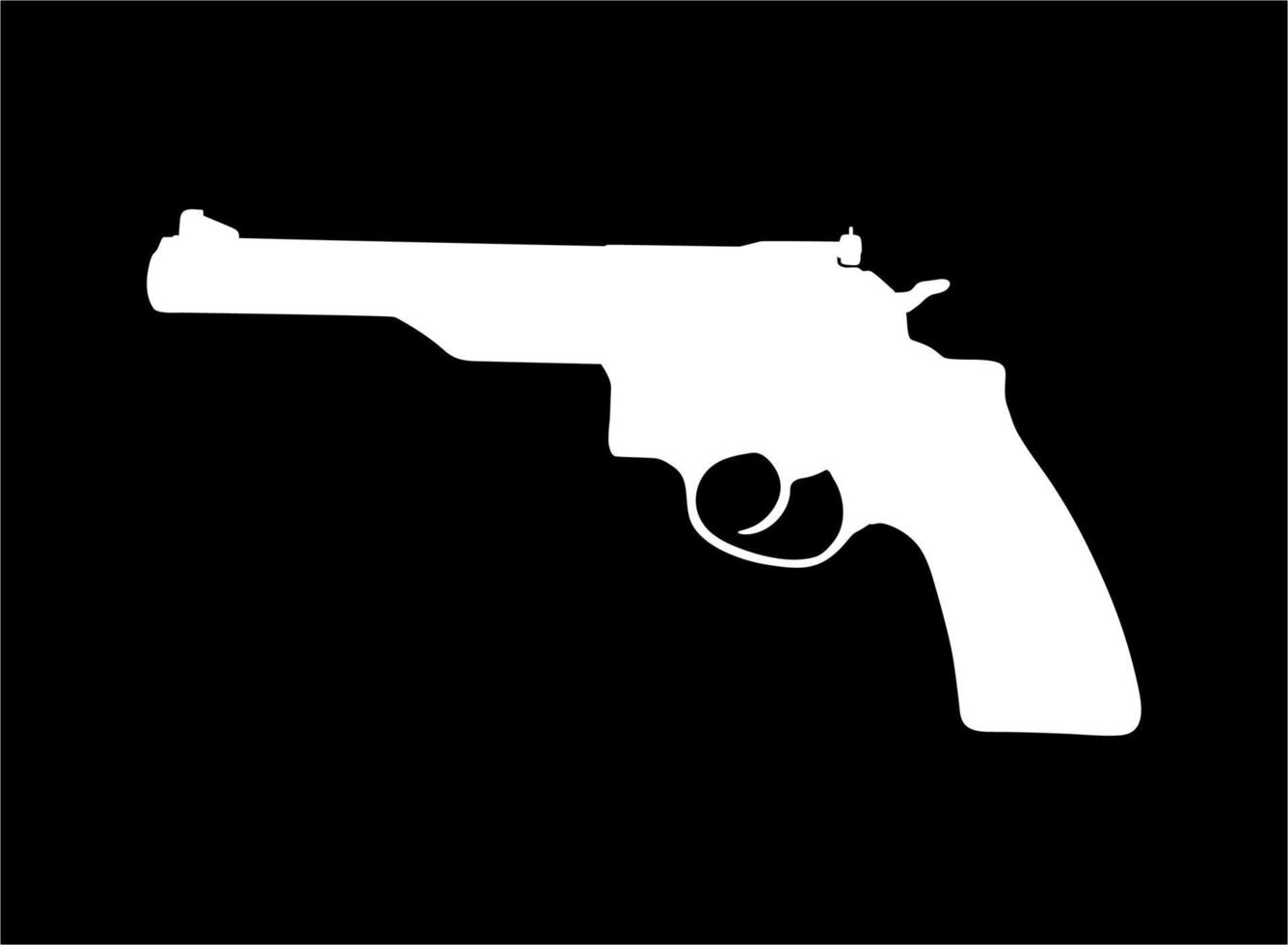 silhuett av pistol, pistol i svart bakgrund för logotyp, piktogram, hemsida eller grafisk design element. vektor illustration