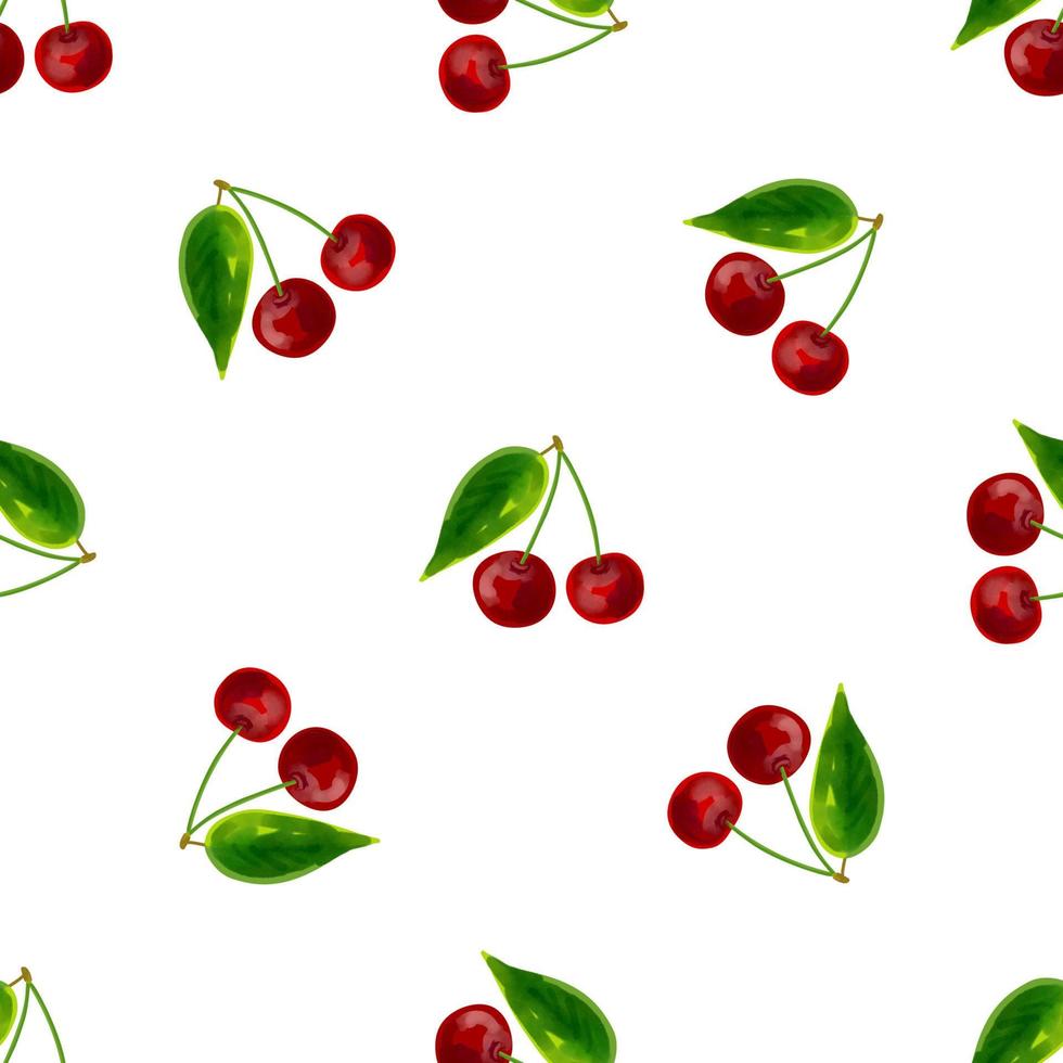 sömlös mönster med illustration av körsbär på en vit bakgrund vektor