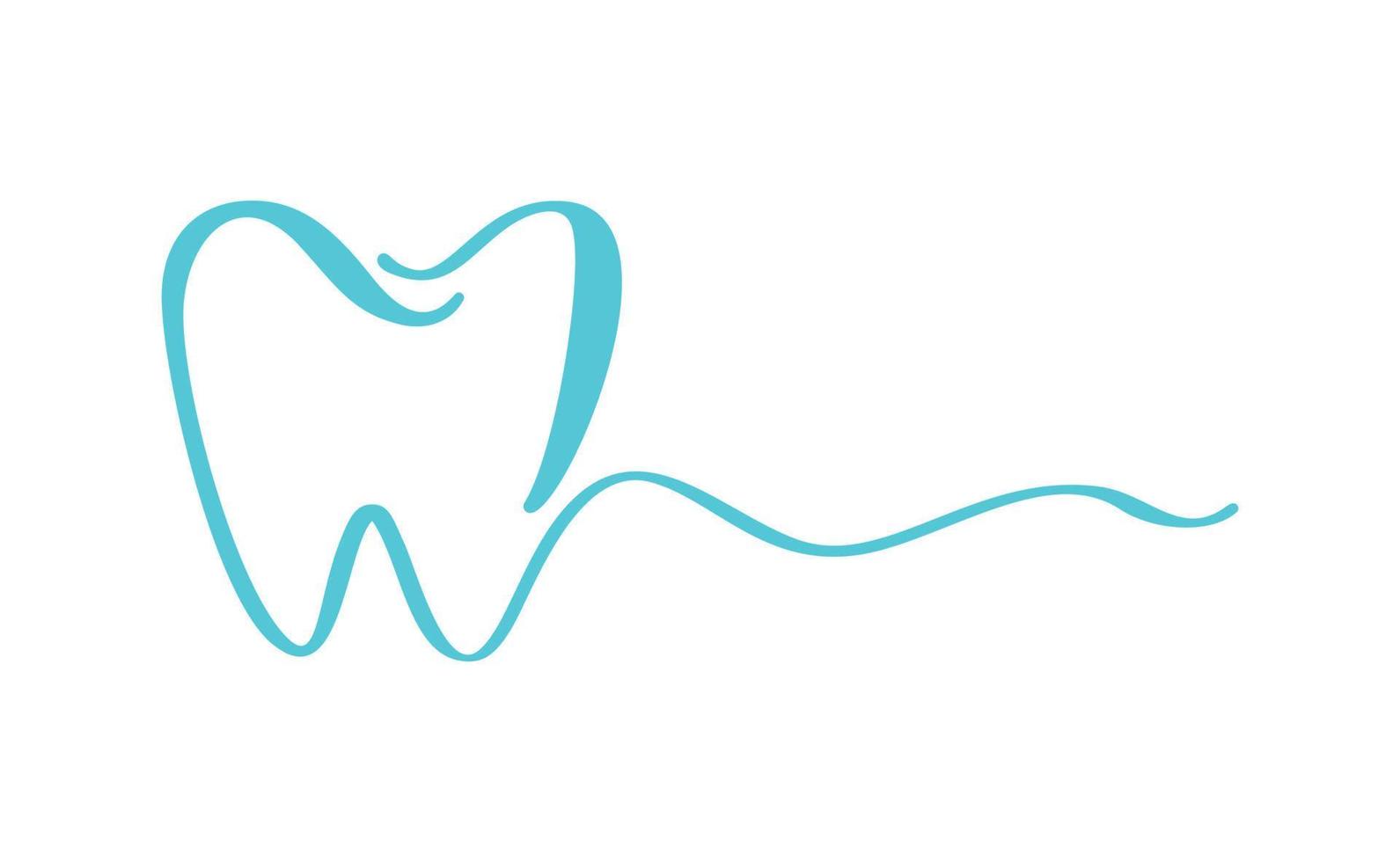 blaues Zahnlogo-Symbol und Textzeile für Zahnpflege-Designvorlage für Zahnarzt oder Stomatologie. Vektor isoliert schwarze Linie Kontur Zahnsymbol für Zahnklinik oder Zahnmedizin medizinisches Zentrum