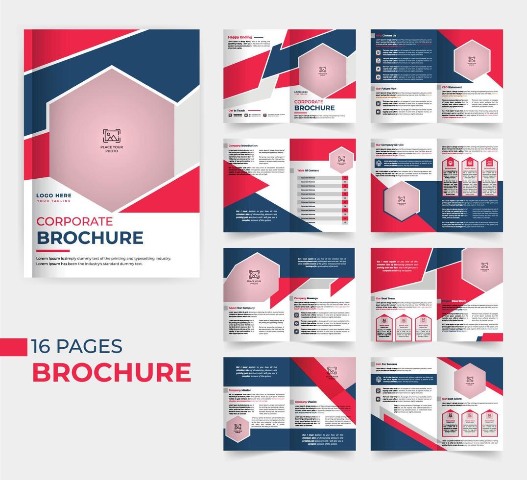 Corporate 16-seitige mehrseitige Broschüren-Designvorlage, Firmenprofil-Vorlagendesign vektor