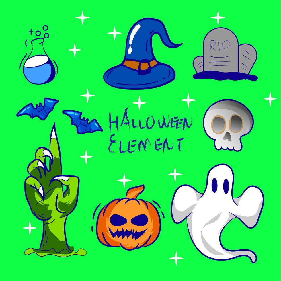 Premium-Vektor-l-Element Halloween, Vektor-Halloween, Set-Bundle-Geist, niedlicher Geist, flaches Design. vektor
