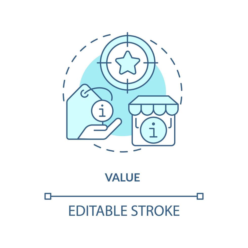 värde turkos begrepp ikon. produkt användbarhet. mager tillverkning nyckel princip abstrakt aning tunn linje illustration. isolerat översikt teckning. redigerbar stroke. vektor