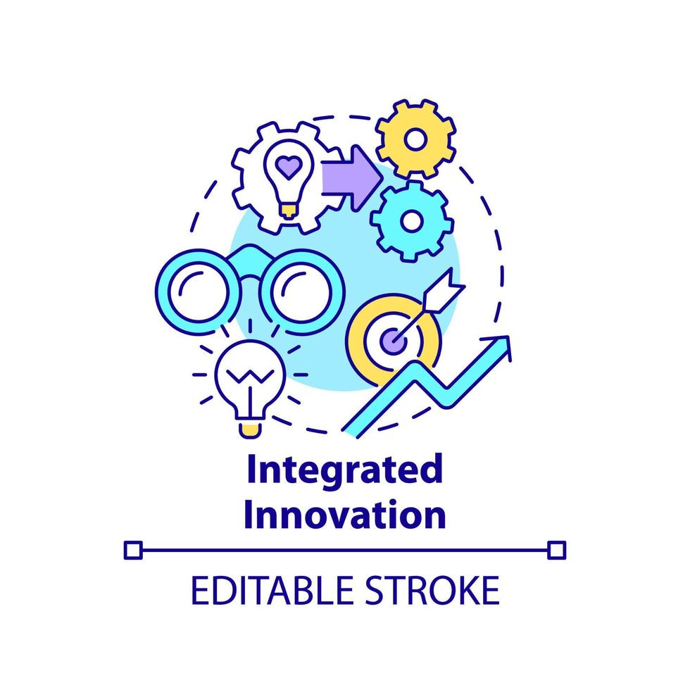 Symbol für integriertes Innovationskonzept. Zukunft des Innovationsmanagementaspekts abstrakte Idee dünne Linie Illustration. isolierte Umrisszeichnung. editierbarer Strich. vektor