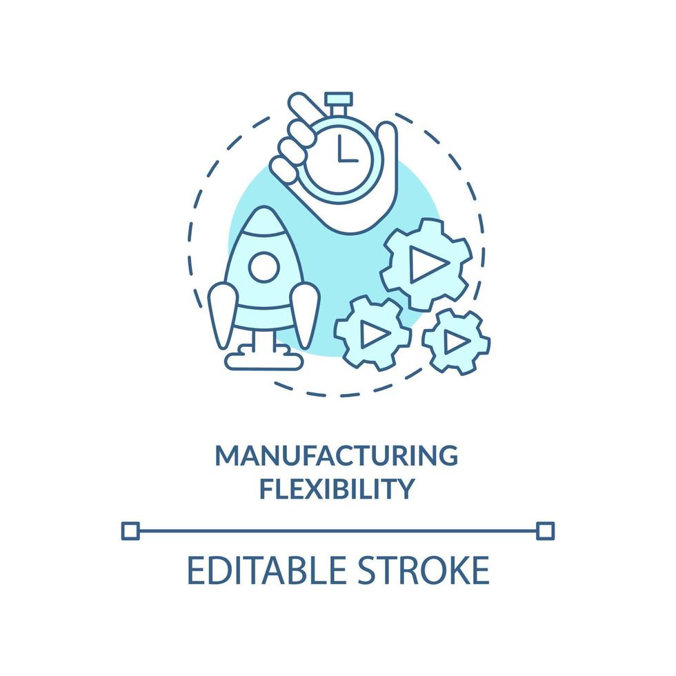 tillverkning flexibilitet turkos begrepp ikon. fördel av en bit strömma abstrakt aning tunn linje illustration. isolerat översikt teckning. redigerbar stroke. vektor