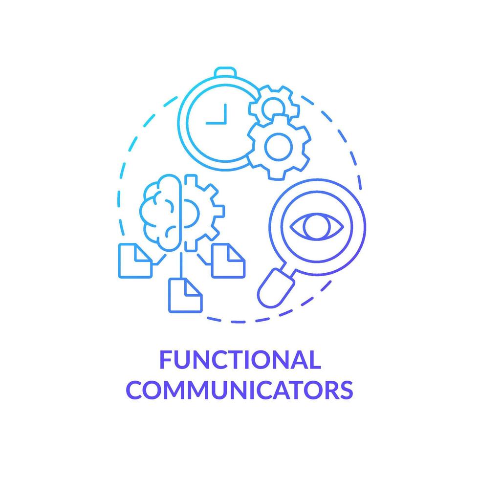 funktionale Kommunikatoren blaues Farbverlauf-Konzept-Symbol. Kommunikation Stil abstrakte Idee dünne Linie Illustration. Strategien und Pläne. isolierte Umrisszeichnung. vektor
