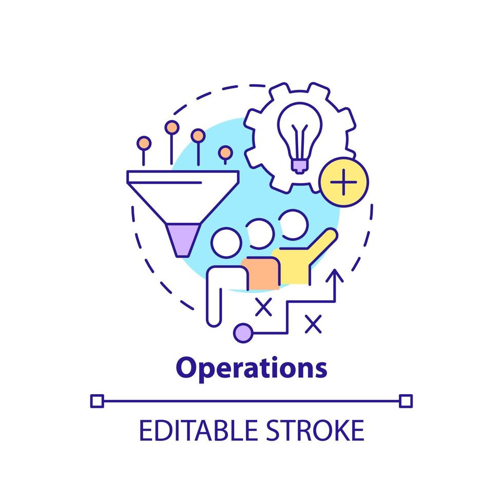 Betriebskonzept-Symbol. Innovationsmanagement Schlüsselelement abstrakte Idee dünne Linie Illustration. innovative Aktivitäten. isolierte Umrisszeichnung. editierbarer Strich. vektor