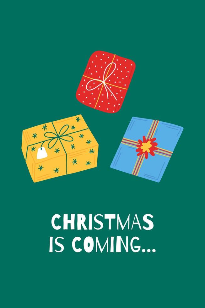 ny år kort med gåvor och jul Citat. i hand dragen stil. för vykort, inbjudningar, affischer, affischer. vektor