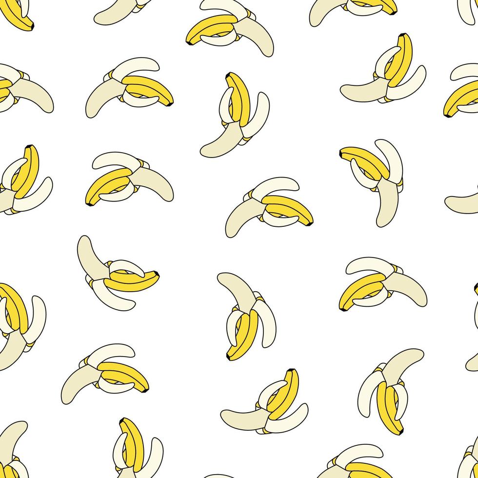 nahtloses Muster mit Bananen auf weißem Hintergrund. ein Muster mit tropischen Früchten. Kritzeleien vektor